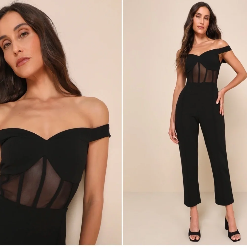LULU's Sexy Chic Elegant Corset Wedding Special Bustier Black Jumpsuit Pantsuit